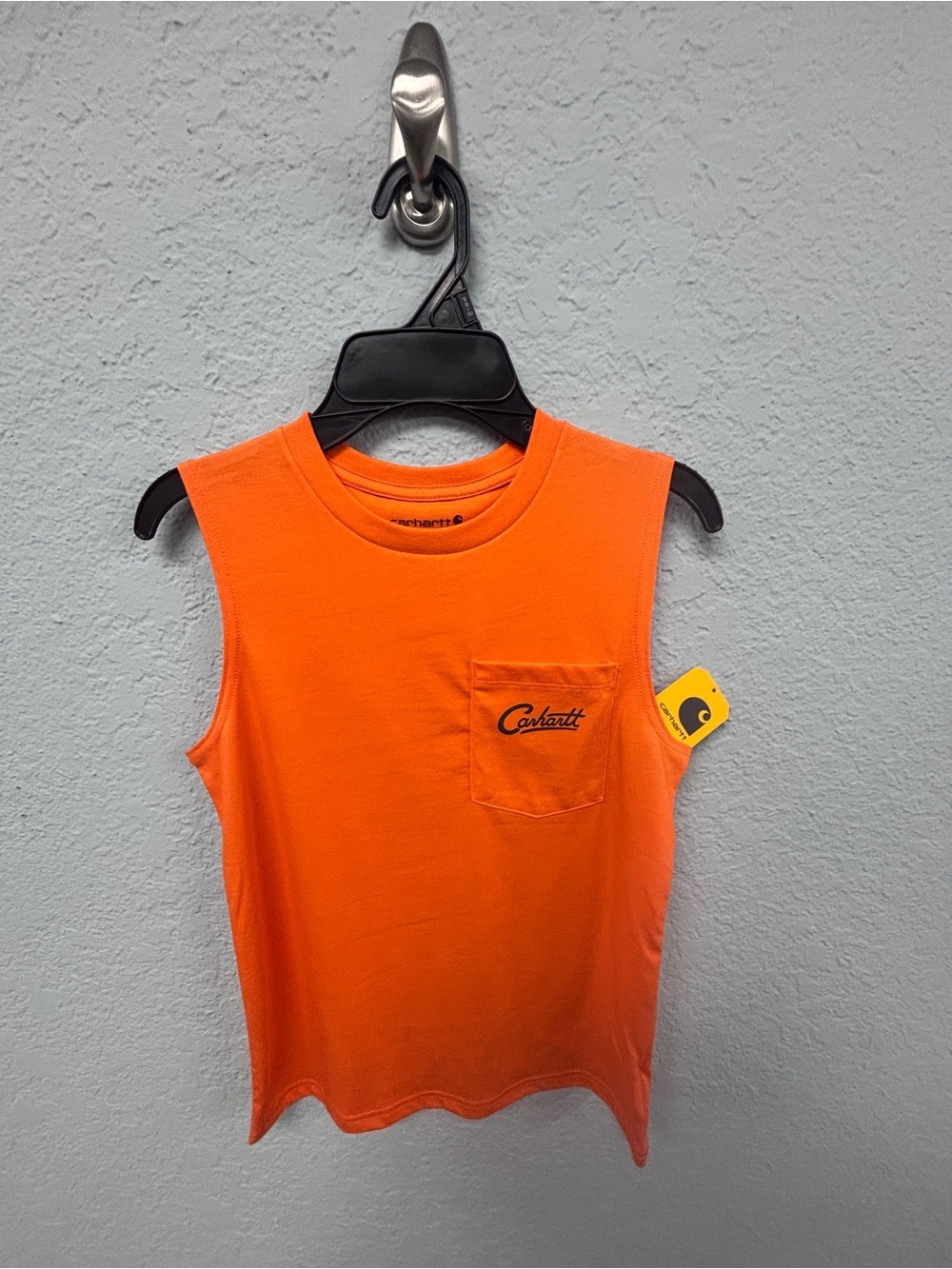 Carhartt Bright Orange (#810) Crewneck Sleeveless Dog Graphic Pocket Tee